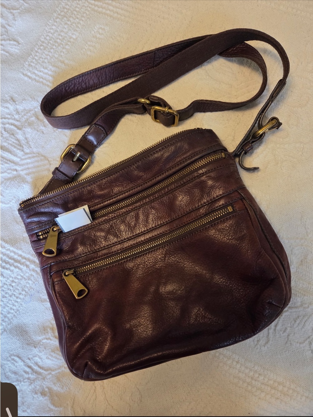 Fossil Brown Leather Messenger Crossbody Bag